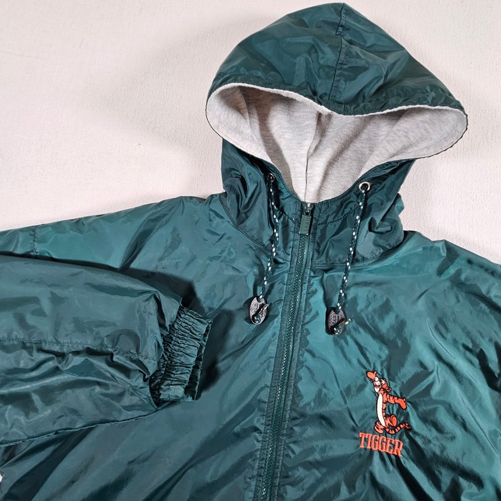 Disney Store Tigger Windbreaker Jacket Mens Large Green Vintage 90s Hooded Zip